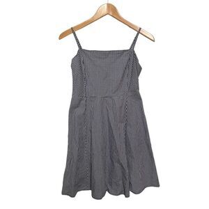 Gap Gingham Sun Dress Cotton Sleeveless Spaghetti Straps Smocking Black White S